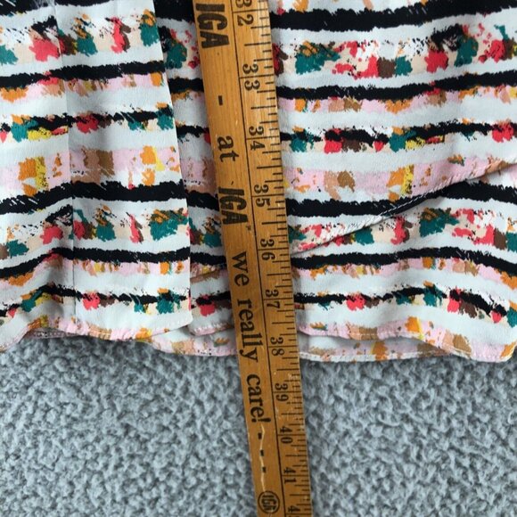 BCBGMAXAZRIA Dress Womens Small Ivory Multicolor Stripe Silk Shift Surplice Mini - Picture 10 of 11
